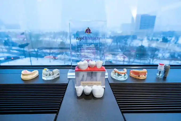 desk with models of teeth