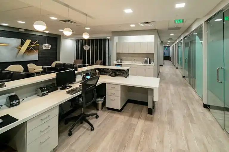 behind front desk side view